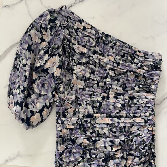 Shoshanna Midnight Mazie Puff One-Shoulder Dress Floral Print Size 0 Cocktail - Picture 5 of 8